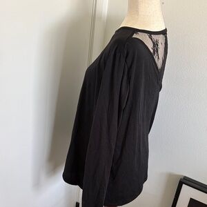 SHEIN Black Long Sleeve Tee with Lace Yoke